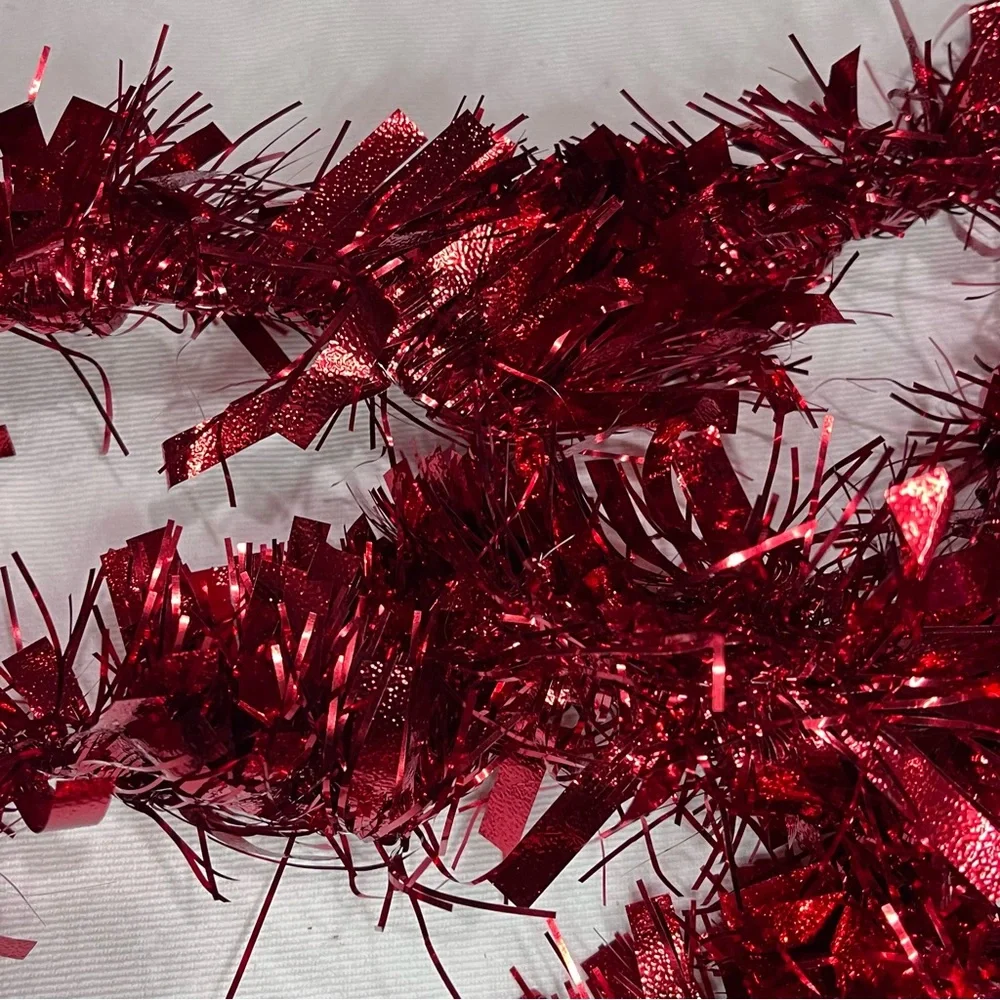 2 x Christmas House Holiday Tinsel Garland • Red • (18ft. Total)